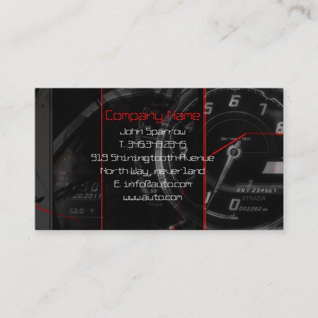 Exotic speedometer panel fragment business card (Front)