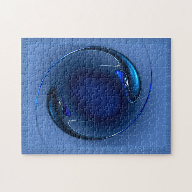Exotic Spiralling Blue Fish Abstract Artwork Jigsaw Puzzle (Horizontal)
