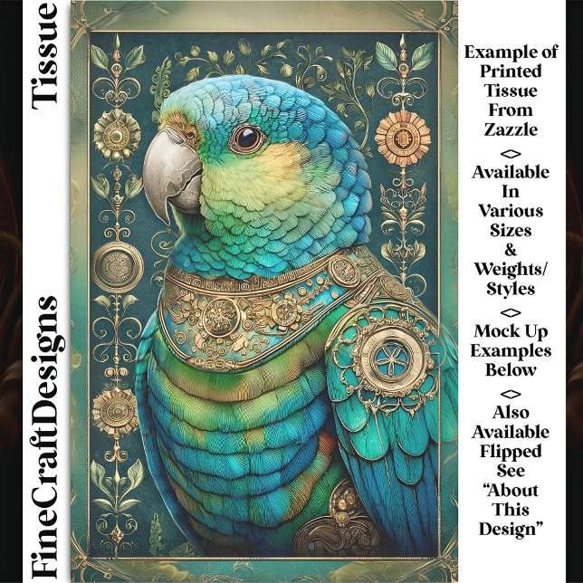 Exotic Steampunk Blue Green Parrot DX7L Decoupage Tissue Paper (Creator Uploaded)