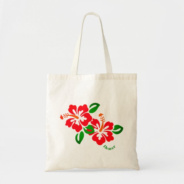 Exotic, Stylised Hibiscus Flowers & leaves Tote Bag (Front)