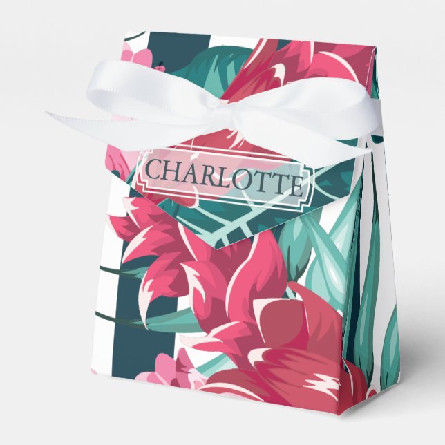 Exotic Summer Floral monogram striped Favour Box (Front Side)