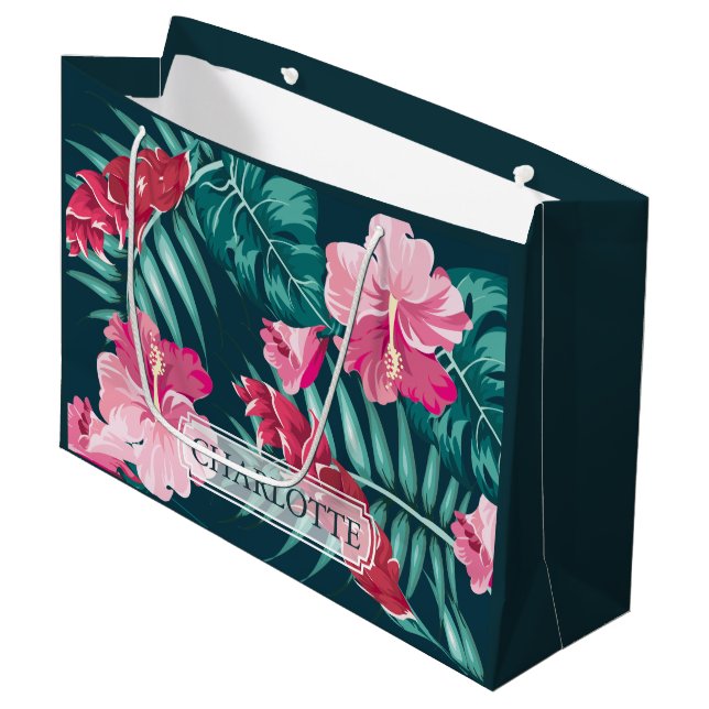 Exotic Summer Floral Personalised Large Gift Bag (Front Angled)