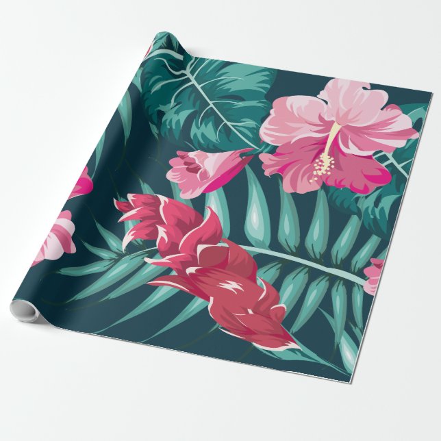 Exotic Summer Floral Wrapping Paper (Unrolled)