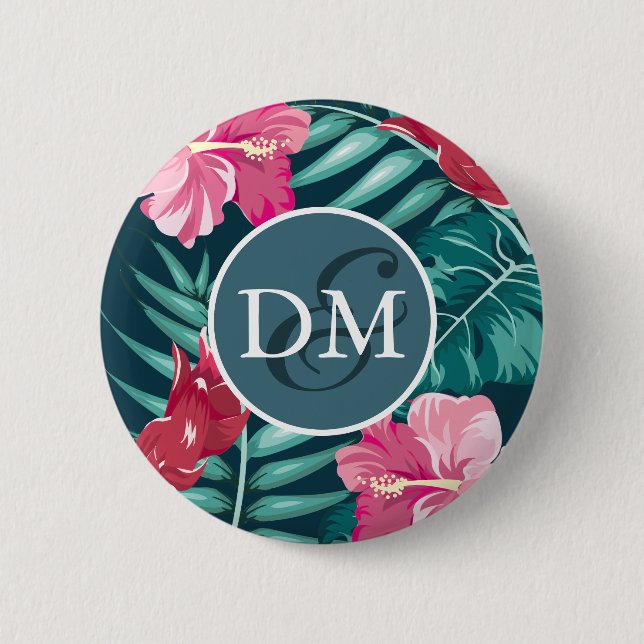 Exotic Summer Flowers Monogram 6 Cm Round Badge (Front)