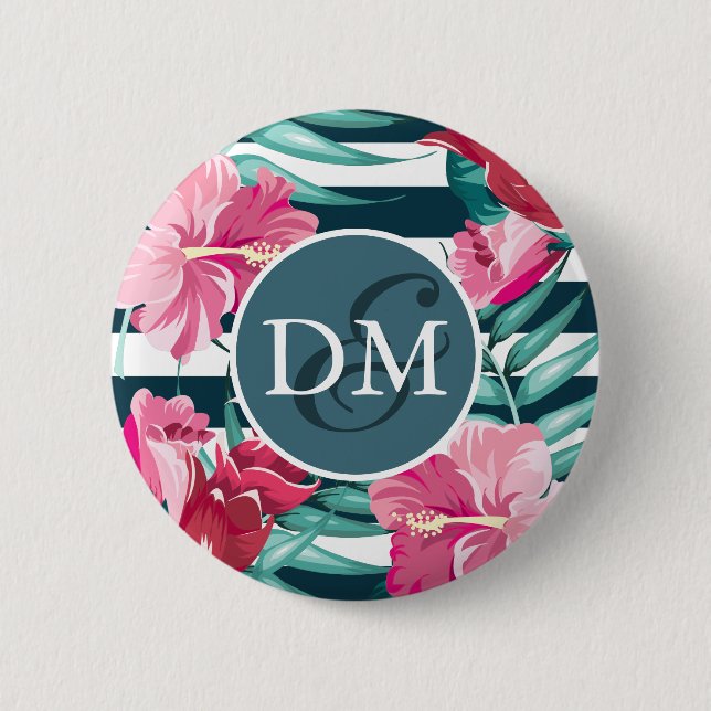 Exotic Summer Flowers Monogram striped 6 Cm Round Badge (Front)