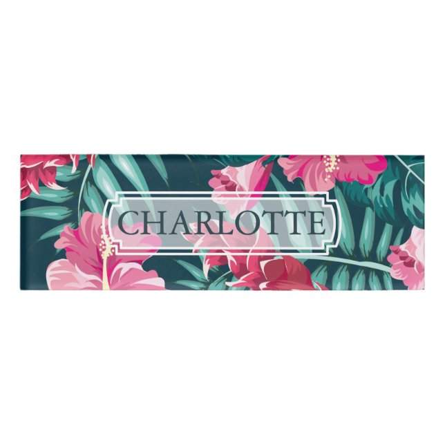 Exotic Summer Monogram Floral Name Tag (Front)