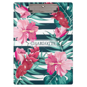 Exotic Summer Monogram Floral striped Clipboard