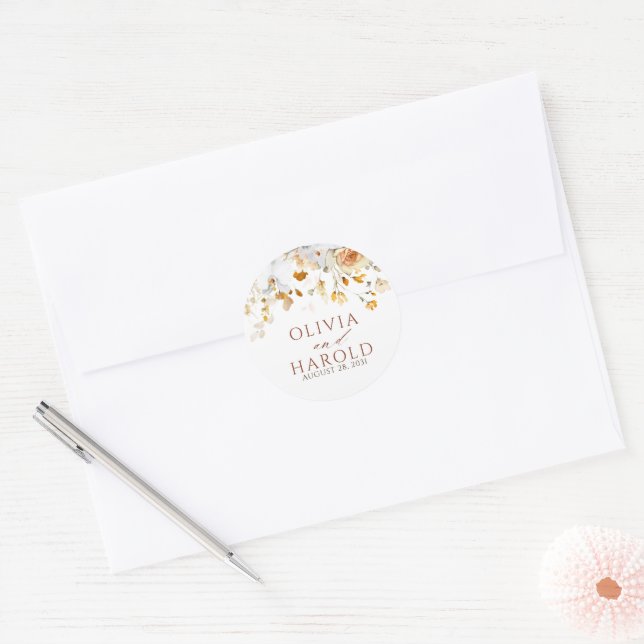 Exotic Terracotta Flowers Boho Botanical Wedding Classic Round Sticker (Envelope)