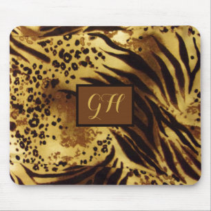 Exotic Tiger Stripe Print Retro Animal Monogram Mouse Pad