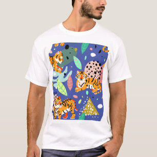 Exotic Tigers: Trendy Geometric Pattern. T-Shirt