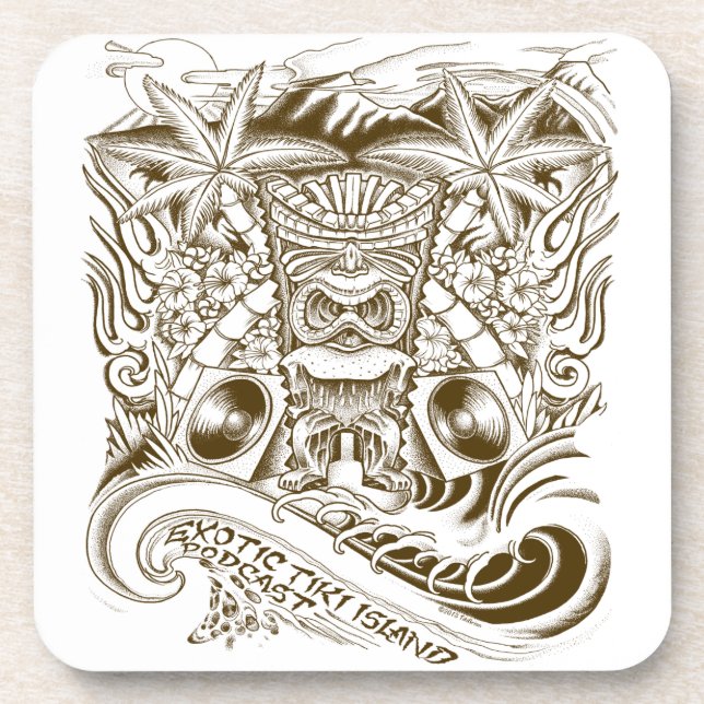 Exotic Tiki Island Podcast Drink Coasters (Front)