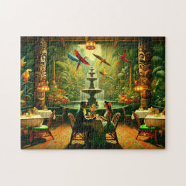 Exotic Tiki Room Tropical Jungle Date Night Jigsaw Puzzle