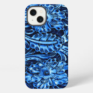 Exotic Tooled Leather Look   blue iPhone Case