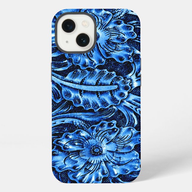 Exotic Tooled Leather Look | blue iPhone Case (Back)