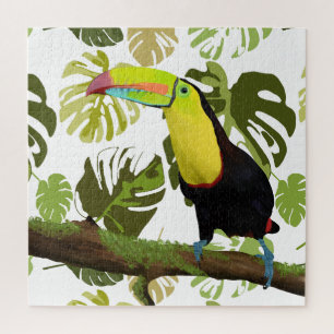 Exotic Toucan And Monstera Leaves Jigsaw Puzzle