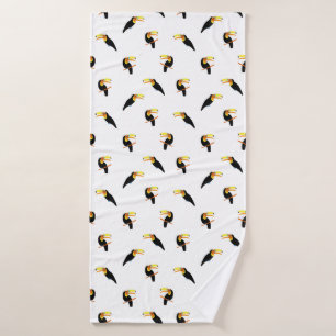 Exotic Toucan Birds Tropical Black White Pattern Bath Towel