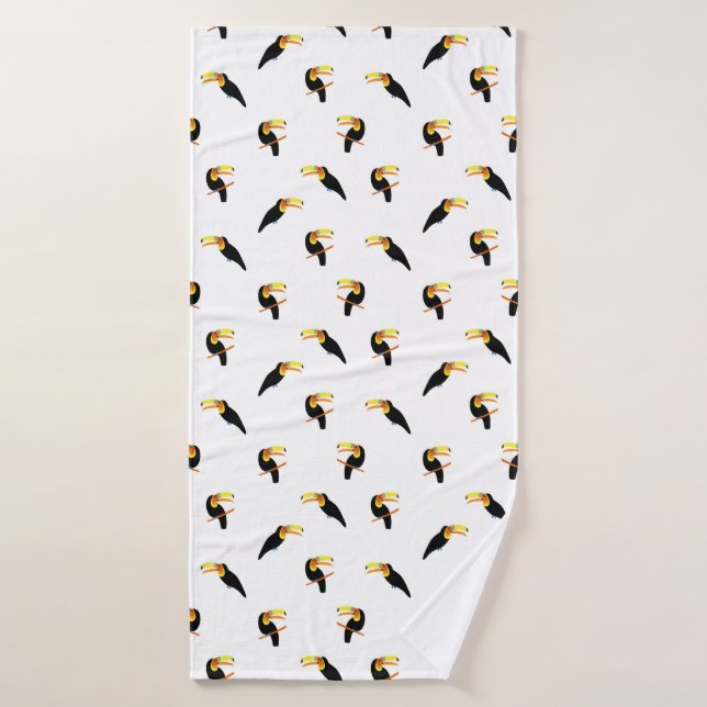 Exotic Toucan Birds Tropical Black White Pattern Bath Towel (Bath Towel)