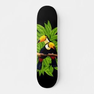 Exotic Toucans on Black Skateboard