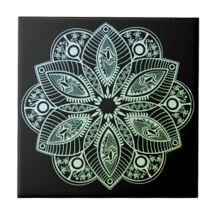 Exotic Tribal Green Gradient Mandala Ceramic Tile