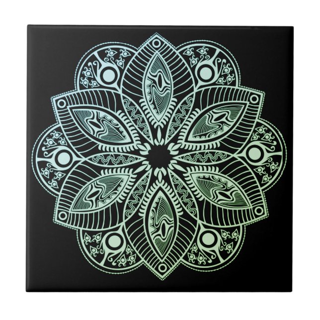 Exotic Tribal Green Gradient Mandala Ceramic Tile (Front)