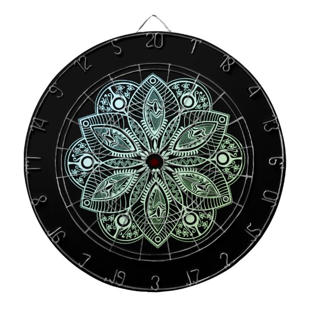 Exotic Tribal Green Gradient Mandala Dartboard (Front)