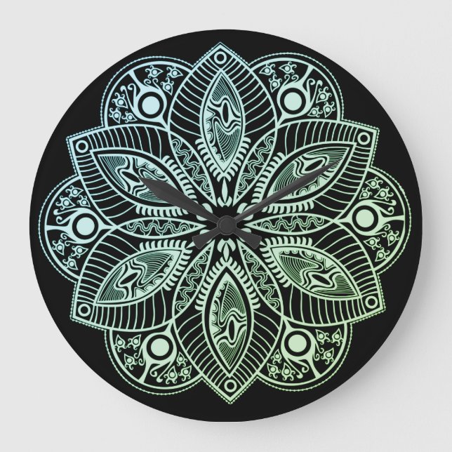 Exotic Tribal Green Gradient Mandala Large Clock (Front)