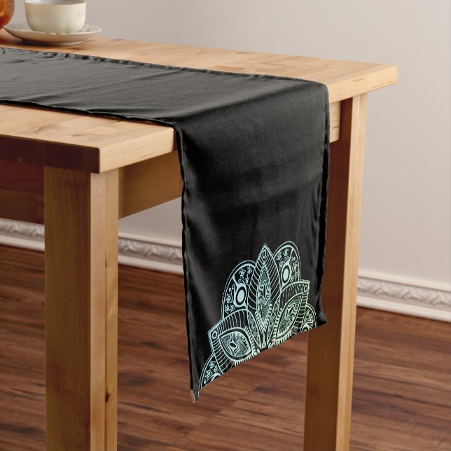 Exotic Tribal Green Gradient Mandala Short Table Runner (In Situ)