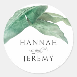 Exotic Tropical Banana Leaves Wedding Classic Round Sticker