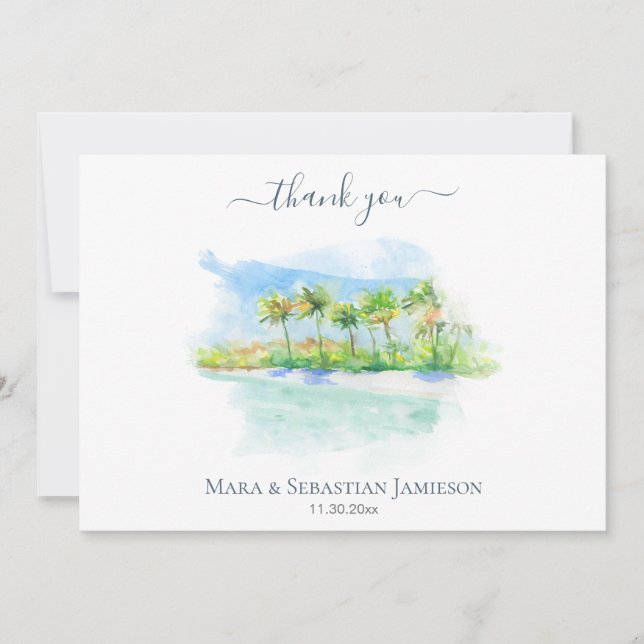 *~* Exotic Tropical Beach Painting AR7 Wedding Thank You Card (Front)