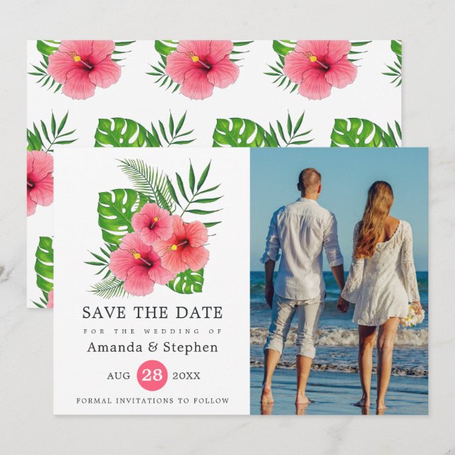 Exotic Tropical Beach Photo Wedding Save The Date (Front/Back)