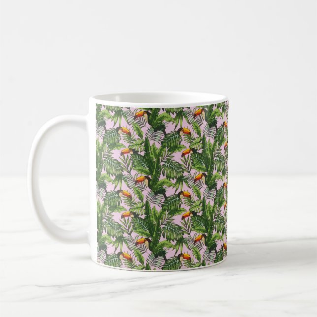 Exotic Tropical Bird Jungle Foliage Coffee Mug (Left)