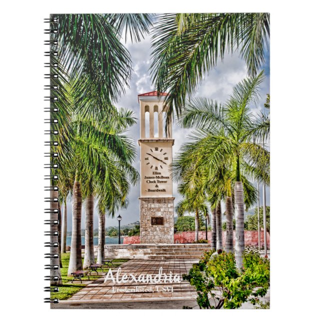Exotic Tropical Clock Tower Palm Trees Notebook (Front)