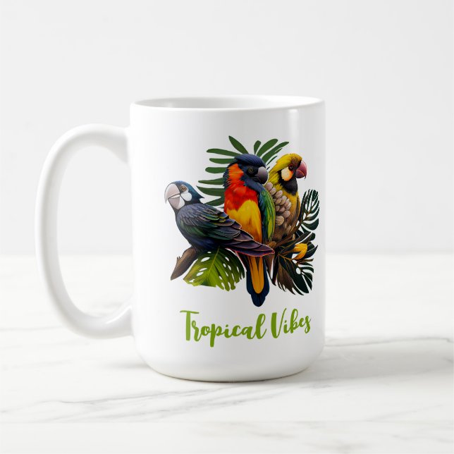 Exotic Tropical Colourful Cutomizable Birds Sticke Coffee Mug (Left)