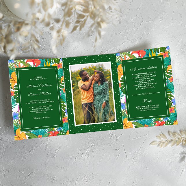 Exotic Tropical Colourful Garden Photo Wedding Tri-Fold Invitation (Creator Uploaded)