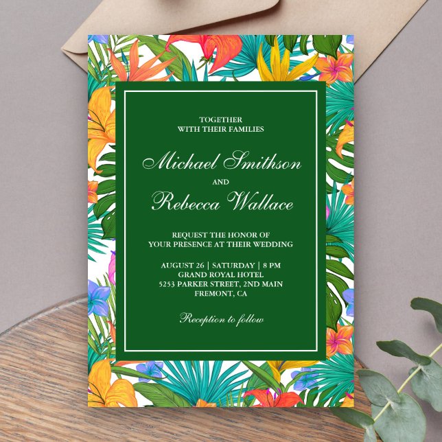 Exotic Tropical Colourful Garden Wedding Invitation (Creator Uploaded)