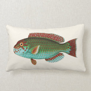 Exotic Tropical Fish in Aqua Blue and Red Lumbar Cushion