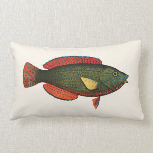 Exotic Tropical Fish in Green and Red Lumbar Cushion