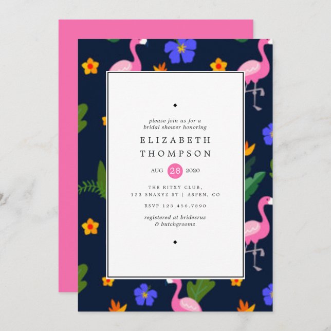 Exotic Tropical Flamingo Bridal Shower Invitation (Front/Back)