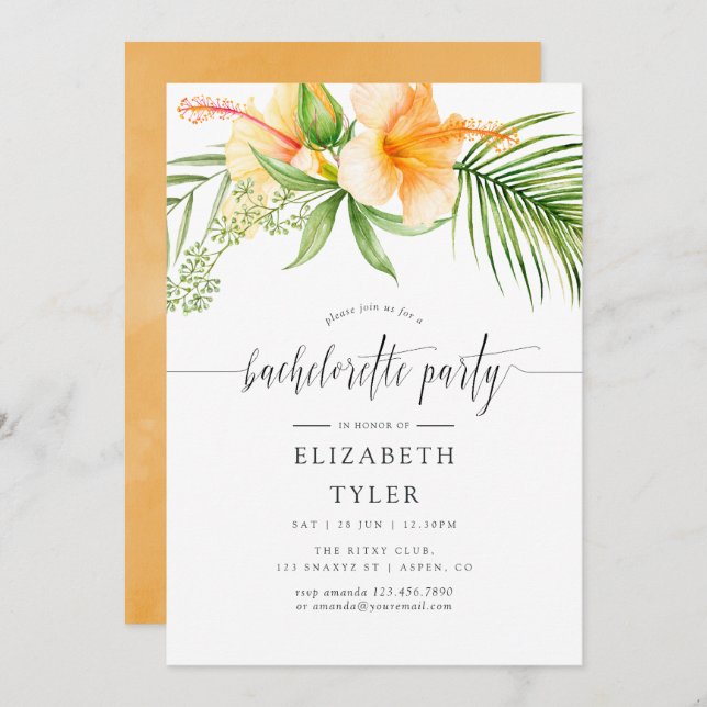 Exotic Tropical Floral Beach Bachelorette Party Invitation (Front/Back)