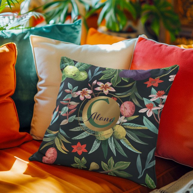 Exotic Tropical Floral Paradise Monogram Cushion (Creator Uploaded)