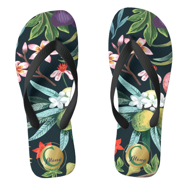 Exotic Tropical Floral Paradise Monogram Thongs (Footbed)