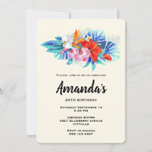 Exotic Tropical Flowers in Pink and Aqua Invitation