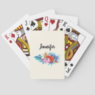 Exotic Tropical Flowers in Pink and Aqua Playing Cards