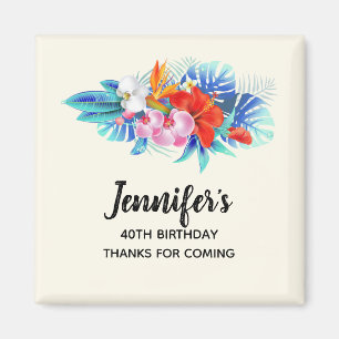 Exotic Tropical Flowers in Pink and Aqua Thank You Magnet