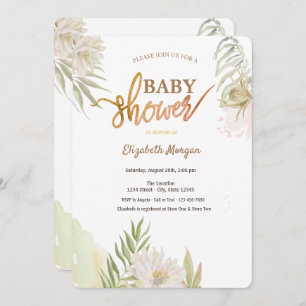 Exotic Tropical Flowers Leaves Baby Shower Invitation