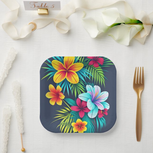 Exotic Tropical Flowers Paper Plate (Wedding)