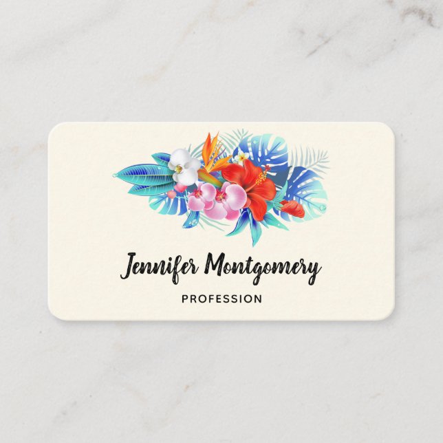 Exotic Tropical Flowers - Pink & Aqua Business Card (Front)