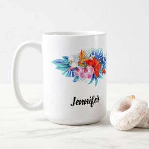 Exotic Tropical Flowers - Pink & Aqua Coffee Mug