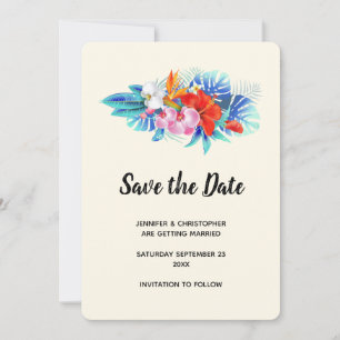 Exotic Tropical Flowers - Pink & Aqua Save The Date