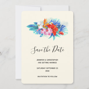 Exotic Tropical Flowers - Pink & Aqua Save The Date